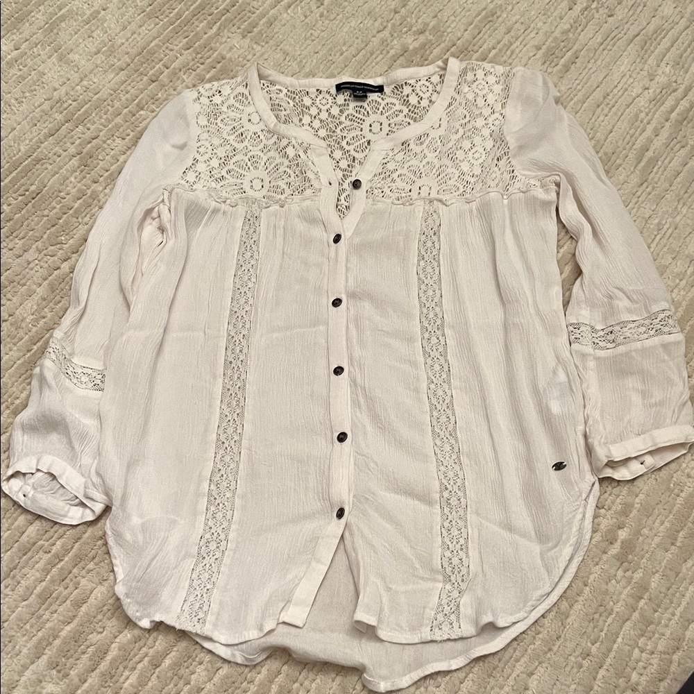 American Eagle Outfitters Ivory Lace Blouse
